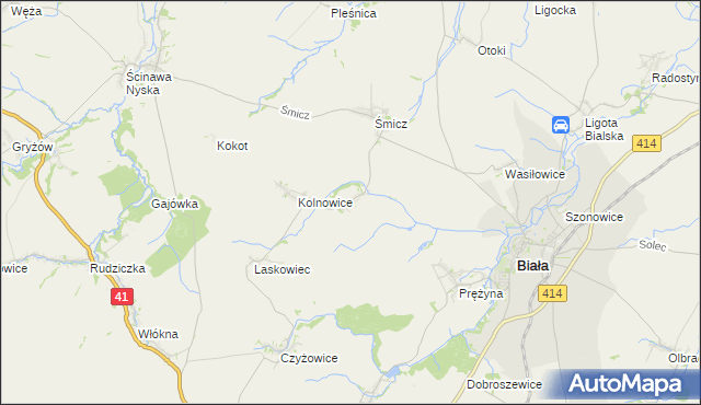 mapa Miłowice gmina Biała, Miłowice gmina Biała na mapie Targeo