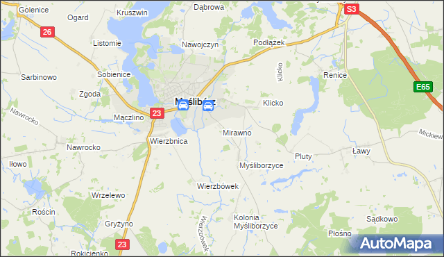 mapa Mirawno, Mirawno na mapie Targeo