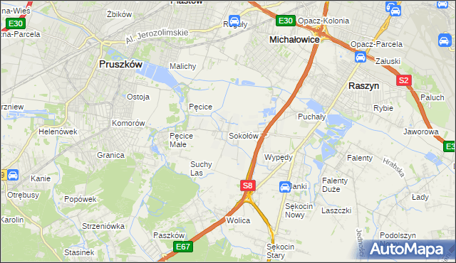 mapa Sokołów gmina Michałowice, Sokołów gmina Michałowice na mapie Targeo
