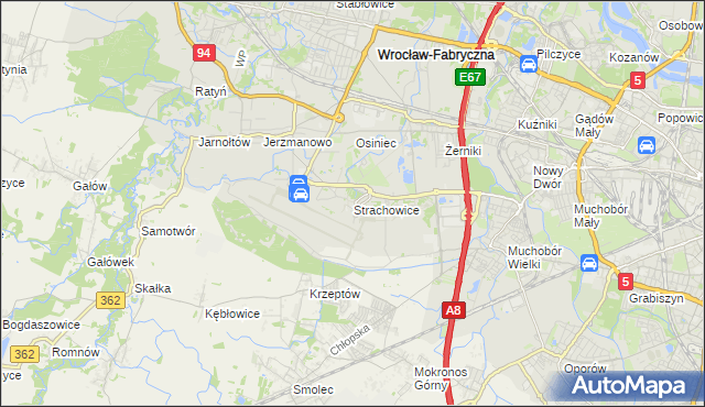mapa Strachowice gmina Wrocław, Strachowice gmina Wrocław na mapie Targeo