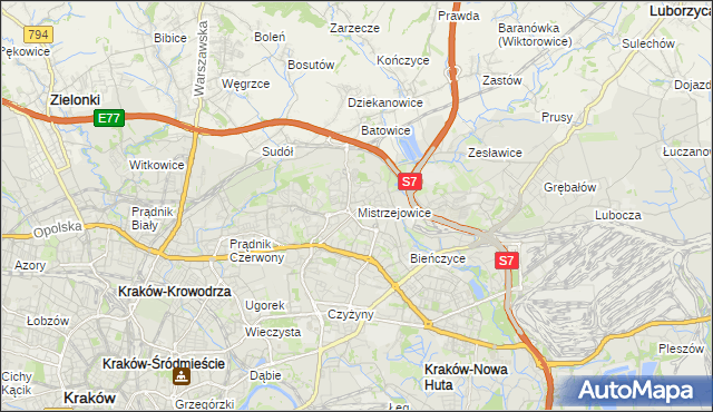 mapa Mistrzejowice, Mistrzejowice na mapie Targeo