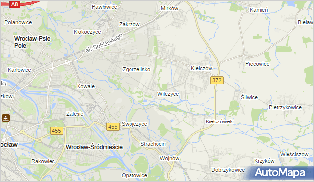 mapa Wilczyce gmina Długołęka, Wilczyce gmina Długołęka na mapie Targeo