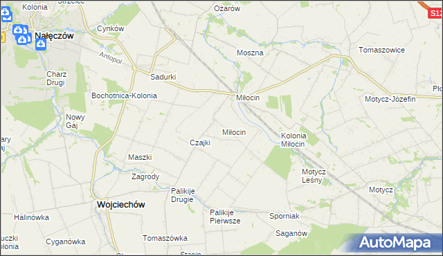 mapa Miłocin gmina Wojciechów, Miłocin gmina Wojciechów na mapie Targeo