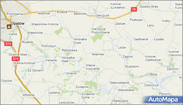 mapa Adamów gmina Lipnik, Adamów gmina Lipnik na mapie Targeo