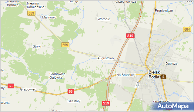 mapa Augustowo gmina Bielsk Podlaski, Augustowo gmina Bielsk Podlaski na mapie Targeo