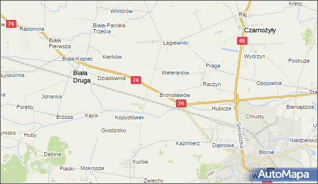 mapa Bronisławów gmina Biała, Bronisławów gmina Biała na mapie Targeo
