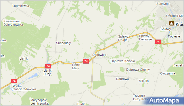 mapa Dębowiec gmina Trzydnik Duży, Dębowiec gmina Trzydnik Duży na mapie Targeo