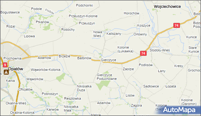 mapa Gierczyce gmina Wojciechowice, Gierczyce gmina Wojciechowice na mapie Targeo