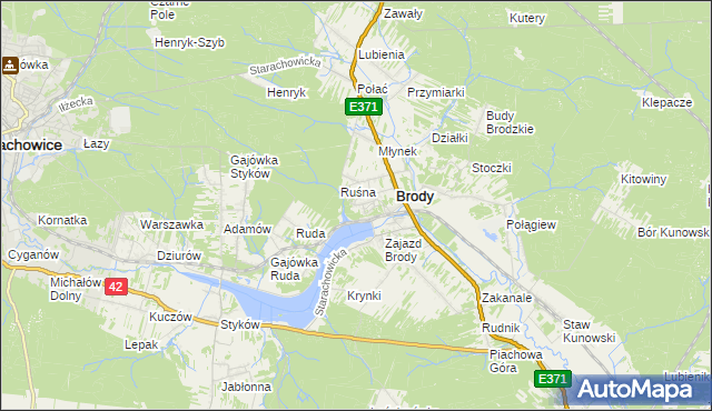 mapa Górki k. Brodów, Górki k. Brodów na mapie Targeo