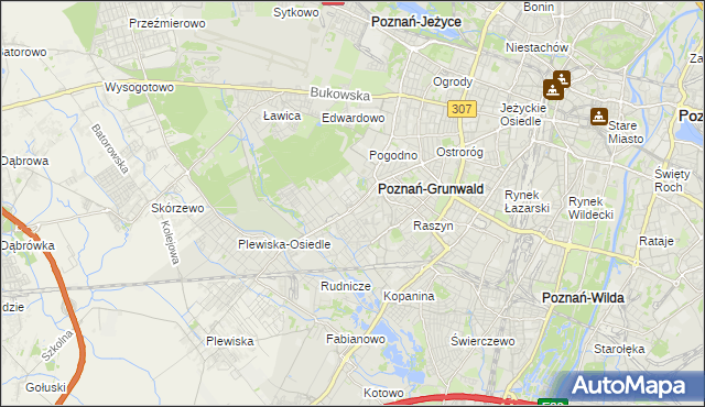 mapa Grunwald gmina Poznań, Grunwald gmina Poznań na mapie Targeo