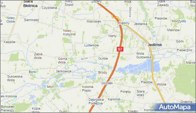 mapa Gutów gmina Jedlińsk, Gutów gmina Jedlińsk na mapie Targeo