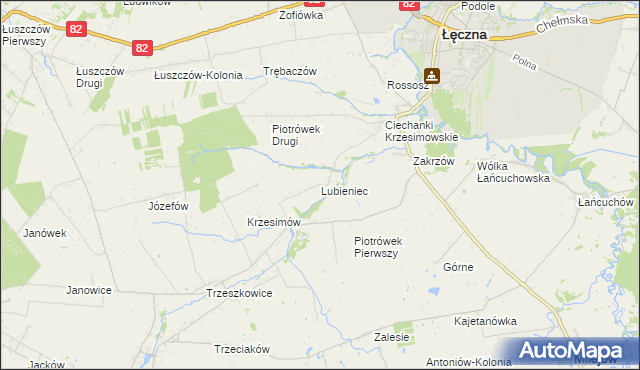 mapa Lubieniec gmina Mełgiew, Lubieniec gmina Mełgiew na mapie Targeo