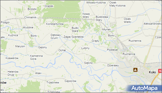 mapa Lubiny gmina Koło, Lubiny gmina Koło na mapie Targeo