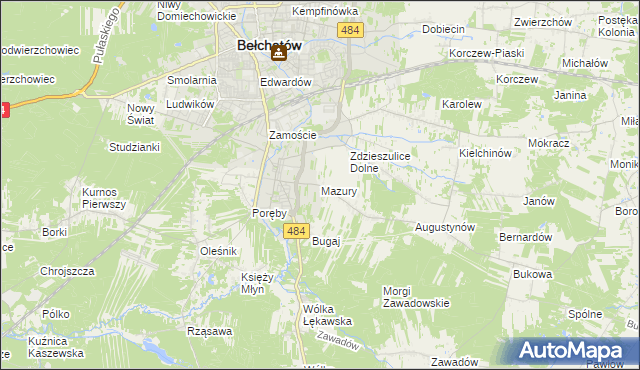 mapa Mazury gmina Bełchatów, Mazury gmina Bełchatów na mapie Targeo