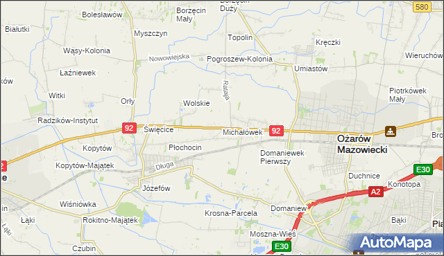 mapa Michałówek gmina Ożarów Mazowiecki, Michałówek gmina Ożarów Mazowiecki na mapie Targeo