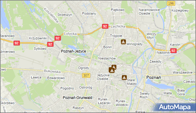 mapa Niestachów gmina Poznań, Niestachów gmina Poznań na mapie Targeo
