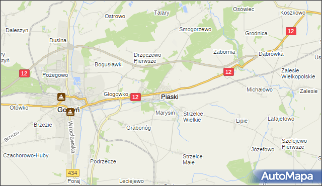 mapa Piaski powiat gostyński, Piaski powiat gostyński na mapie Targeo