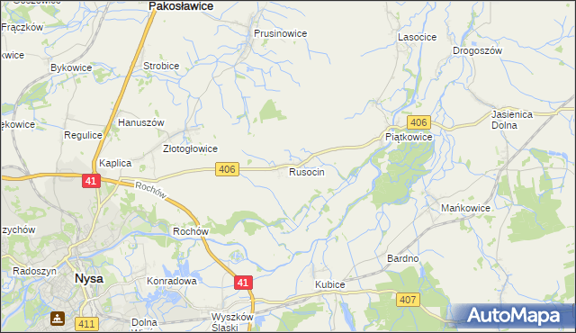 mapa Rusocin gmina Nysa, Rusocin gmina Nysa na mapie Targeo