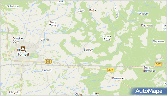 mapa Sątopy gmina Nowy Tomyśl, Sątopy gmina Nowy Tomyśl na mapie Targeo