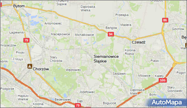 mapa Siemianowice Śląskie, Siemianowice Śląskie na mapie Targeo