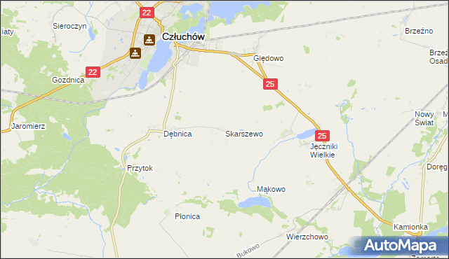 mapa Skarszewo gmina Człuchów, Skarszewo gmina Człuchów na mapie Targeo