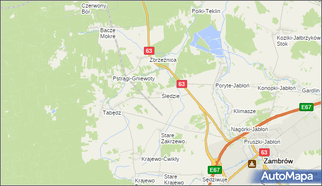 mapa Śledzie gmina Zambrów, Śledzie gmina Zambrów na mapie Targeo