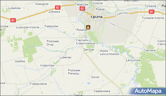 mapa Zakrzów gmina Łęczna, Zakrzów gmina Łęczna na mapie Targeo