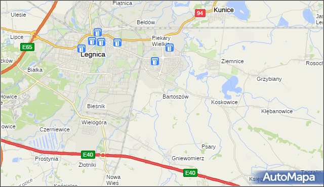 mapa Bartoszów gmina Legnickie Pole, Bartoszów gmina Legnickie Pole na mapie Targeo