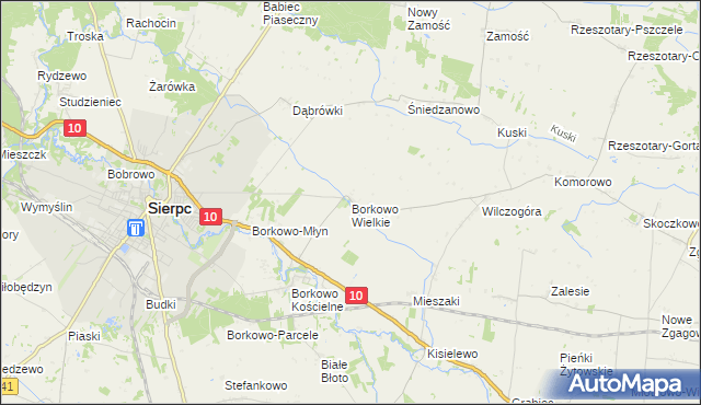 mapa Borkowo Wielkie gmina Sierpc, Borkowo Wielkie gmina Sierpc na mapie Targeo