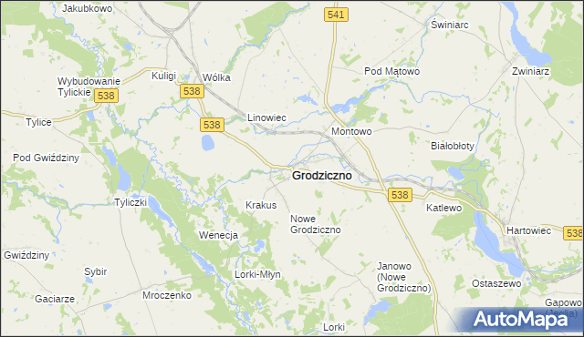 mapa Grodziczno powiat nowomiejski, Grodziczno powiat nowomiejski na mapie Targeo