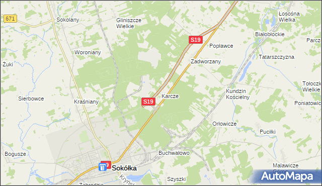 mapa Karcze gmina Sokółka, Karcze gmina Sokółka na mapie Targeo