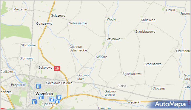 mapa Kleparz gmina Września, Kleparz gmina Września na mapie Targeo