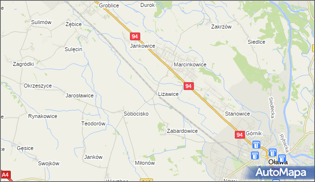 mapa Lizawice, Lizawice na mapie Targeo