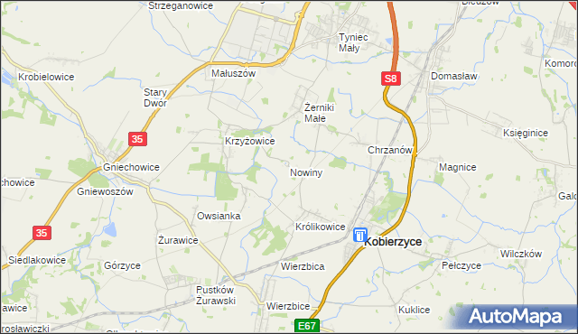 mapa Nowiny gmina Kobierzyce, Nowiny gmina Kobierzyce na mapie Targeo