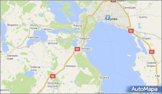 mapa Wilkasy gmina Giżycko, Wilkasy gmina Giżycko na mapie Targeo