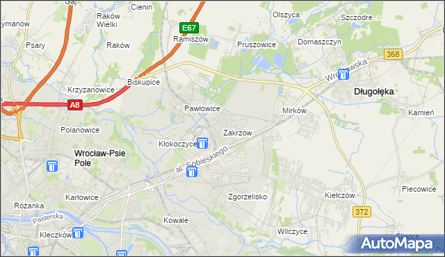 mapa Zakrzów gmina Wrocław, Zakrzów gmina Wrocław na mapie Targeo