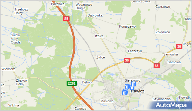 mapa Żylice gmina Rawicz, Żylice gmina Rawicz na mapie Targeo