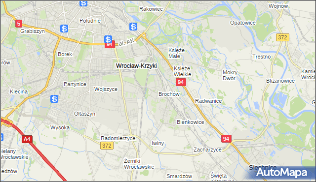 mapa Brochów gmina Wrocław, Brochów gmina Wrocław na mapie Targeo
