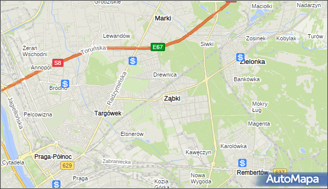 mapa Ząbki powiat wołomiński, Ząbki powiat wołomiński na mapie Targeo