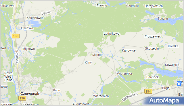 mapa Mielno gmina Czerwonak, Mielno gmina Czerwonak na mapie Targeo