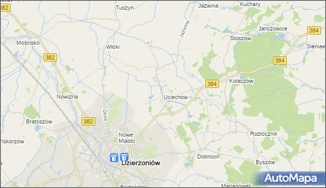 mapa Uciechów gmina Dzierżoniów, Uciechów gmina Dzierżoniów na mapie Targeo