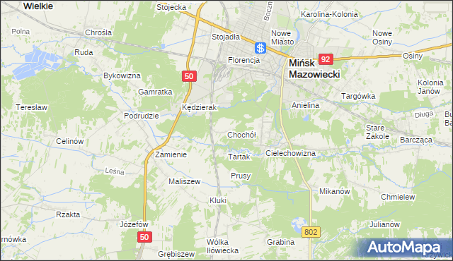 mapa Chochół gmina Mińsk Mazowiecki, Chochół gmina Mińsk Mazowiecki na mapie Targeo