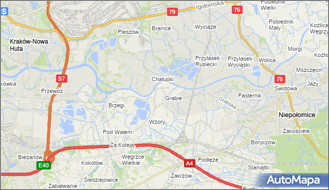 mapa Grabie gmina Wieliczka, Grabie gmina Wieliczka na mapie Targeo