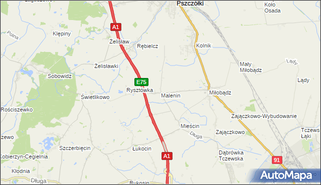 mapa Malenin gmina Tczew, Malenin gmina Tczew na mapie Targeo