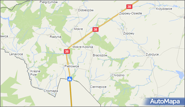 mapa Braciszów, Braciszów na mapie Targeo