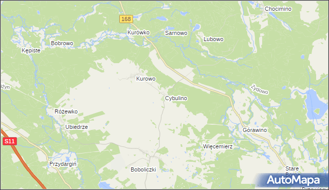 mapa Cybulino gmina Bobolice, Cybulino gmina Bobolice na mapie Targeo