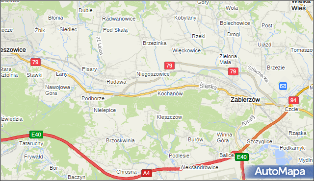 mapa Kochanów gmina Zabierzów, Kochanów gmina Zabierzów na mapie Targeo