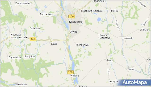mapa Mieszkowo gmina Maszewo, Mieszkowo gmina Maszewo na mapie Targeo