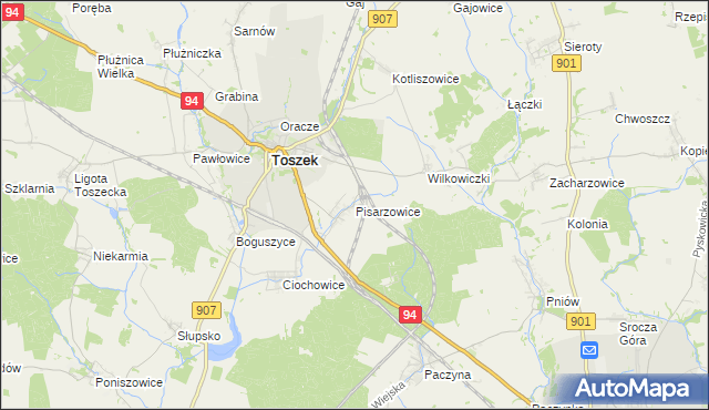 mapa Pisarzowice gmina Toszek, Pisarzowice gmina Toszek na mapie Targeo