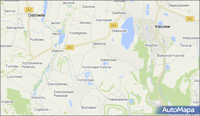 mapa Stefanowo gmina Kazimierz Biskupi, Stefanowo gmina Kazimierz Biskupi na mapie Targeo